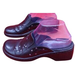 Clarks Black Leather Slip On Mule With Studs 70859 Women's Shoes Size 8.5 M